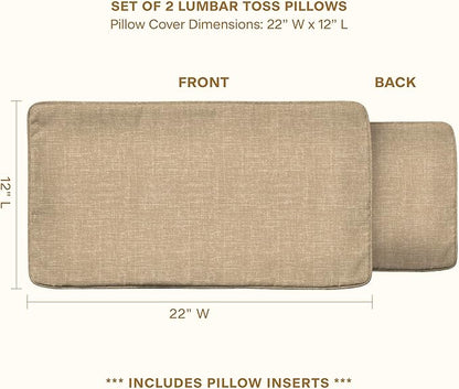 Honeycomb Outdoor Lumbar Pillow 2-Pack, 22 x 12, Hampton Texture Neutral Throw Pillows for Patio Furniture