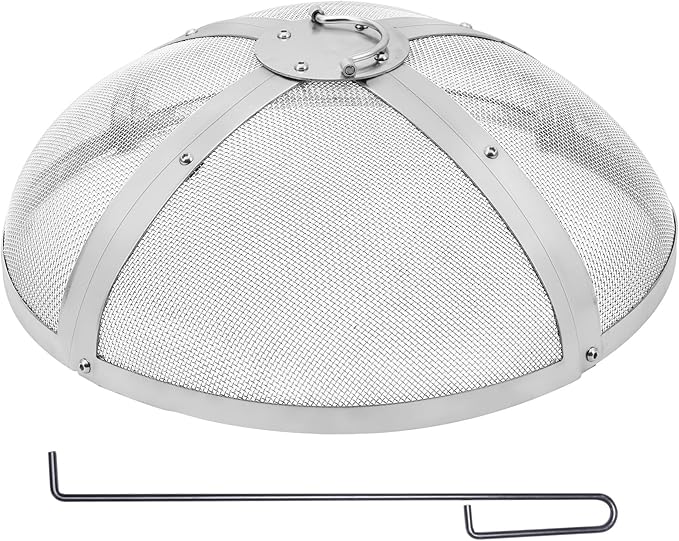 Fire Pit Spark Screen Round 27", Reinforced Heavy Duty Steel Metal Cover, Outdoor Firepit Lid, Easy-Opening Top Screen Covers Round with Ring Handle for Outdoor Patio Fire Pits Backyard
