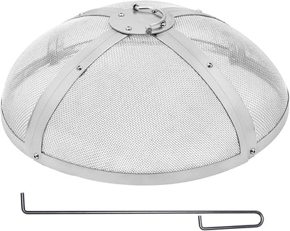 Fire Pit Spark Screen Round 20", Reinforced Heavy Duty Steel Metal Cover, Outdoor Firepit Lid, Easy-Opening Top Screen Covers Round with Ring Handle for Outdoor Patio Fire Pits Backyard