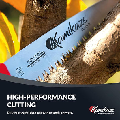EZ Kut Kamikaze Straight Blade Pruning Saw – 18" Heavy Duty SK5 Carbon Steel – Japanese Pull-Cut Technology – Ergonomic Anti-Fatigue Grip – Tree Trimming Hand Saw with Scabbard