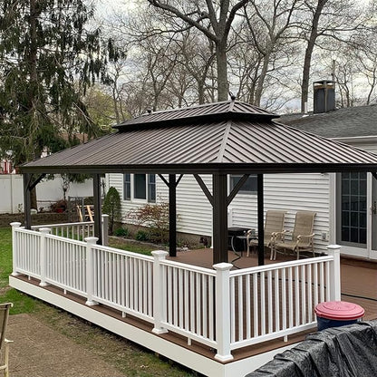 YOLENY 12'X20' Hardtop Gazebo, Galvanized Steel Ventilation Double Roof with Aluminum Frame，Outdoor Gazebos Pavillion with Netting and Curtains for Garden, Patio, Lawns, Parties