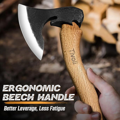 Tivoli Camping Hatchet Axe with Sheath – 16.5" High Carbon Steel Axe with Beech Wood Handle – Bushcraft Hatchet & Wood Splitting Axes for Gardening, Carving, Outdoor Adventures – Gift for Men