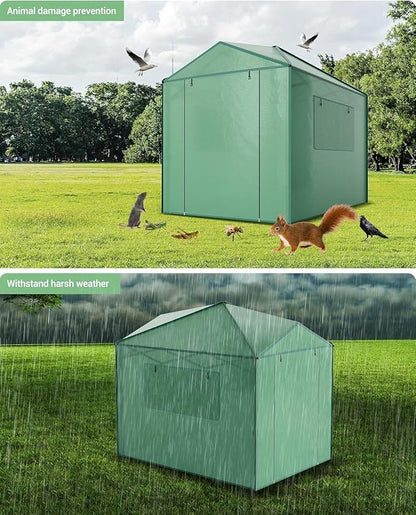 6x8FT Instant Pop-Up Walk-in Greenhouse, Plant Hot House with Galvanized Steel Frame, Green PE Cover, Roll-Up Zipper Door, Portable Large Plant Tent with Ground Pegs & Ropes for Stability