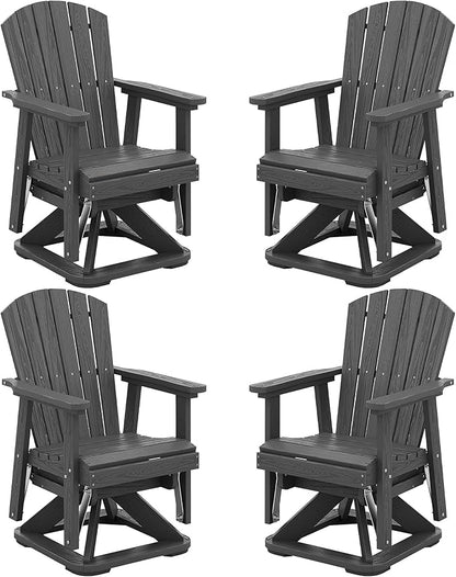 SERWALL Adirondack Swivel Glider Chair, HDPE Swivel Glider Set of 4 for Outdoor, All-Weather Glider Chair for Porch, Balcony, Slate Grey
