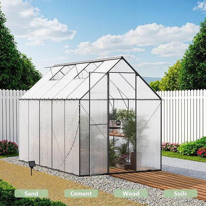 6X10 FT Greenhouse for Outdoors, Heavy Duty Polycarbonate Greenhouses, Large Walk-in Greenhouse with Roof Vent, Aluminum Hot House for Garden & Backyard