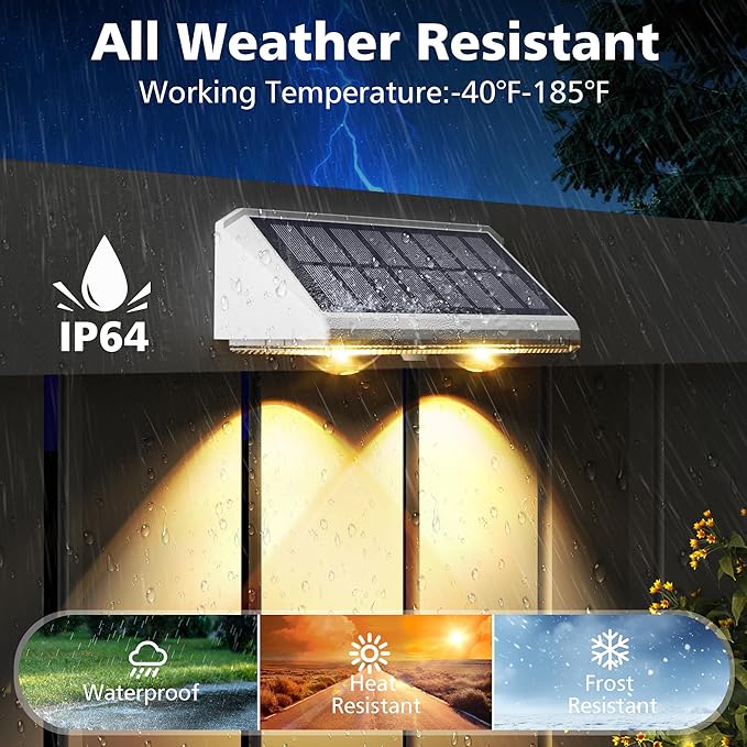 APONUO Solar Fence Lights, IP64 Waterproof, Fence Lights Solar Powered 9 Lighting Color Modes RGB Color Glow LED, Fences Solar Light Outdoor for Backyard, Yard, Wall, Deck, Patio, 12 Pack, White