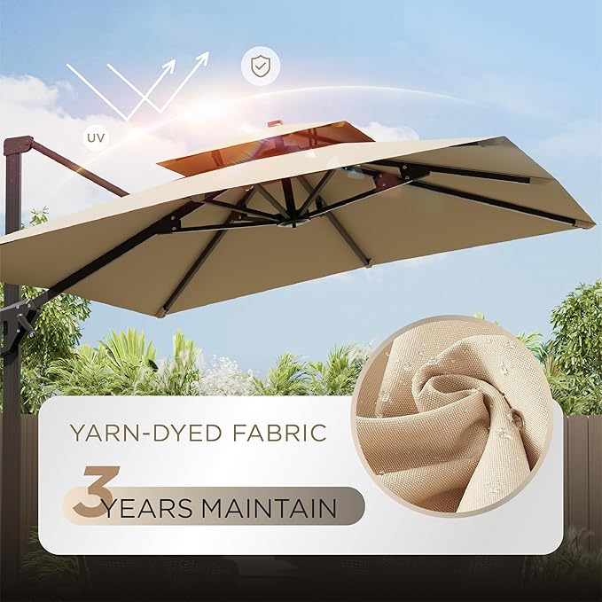 10' X 13' Patio Umbrella with Base Included Outdoor Large Rectangle Offset Cantilever Umbrellas Double Top Heavy Duty Windproof with 360-degree Rotation for Pool Garden Deck