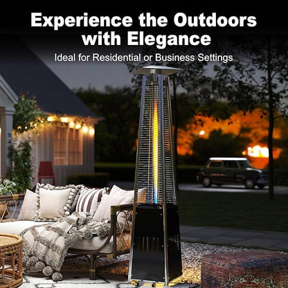 Kingdura 48,000 BTU Pyramid Patio Heater with Cover & Wheels, Outdoor Patio Heaters for Outdoor Use, Triple Safety Protection, 87" Quartz Glass Tube Propane Heater for Deck Backyard Commercial Balcony