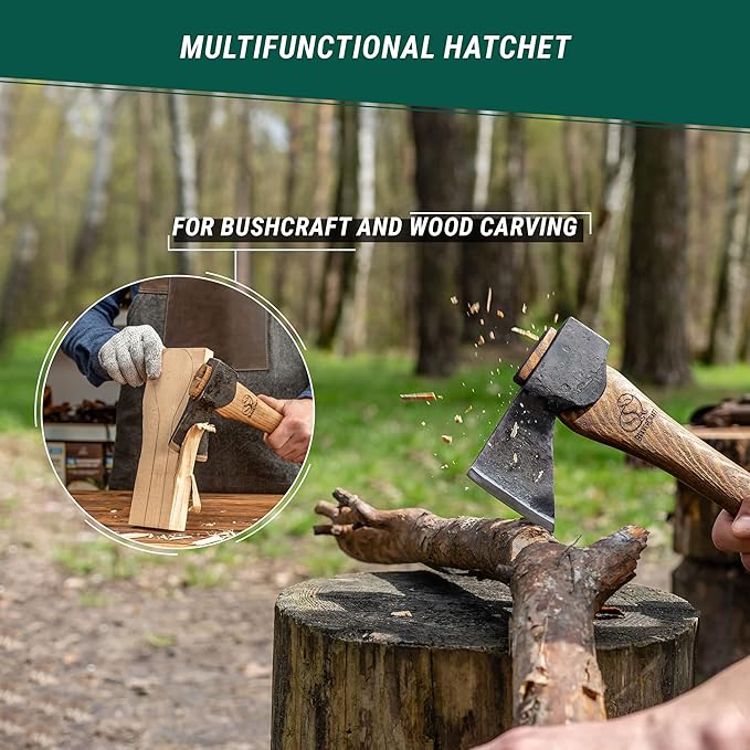 BeaverCraft Wood Carving Axe Hatchet with Sheath AX1 - Forged Axes Bushcraft Hatchet for Camping - Small Forest Axe for Chopping, Splitting - Gardening Axes with Wooden Handle, Wood Carving Tools