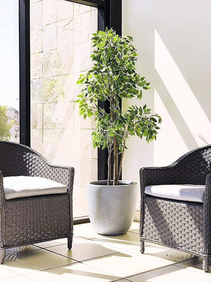 Kante 14 Inch Dia Round Concrete Planter, Indoor Outdoor Large Plant Pot with Drainage Hole and Rubber Plug for Home Patio Garden, Gray