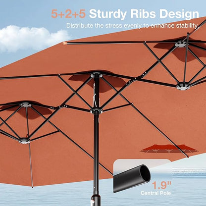 Joyside 15FT Large Patio Umbrella with Base Included, Outdoor Double Sided Umbrella, Rectangle Umbrella with Crank Handle, 12 Sturdy Ribs for Deck, Porch and Pool