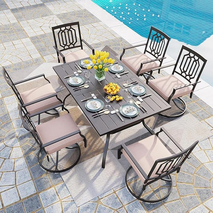 PHI VILLA Outdoor Metal Swivel Chairs Set of 4 Patio Dining Rocker Chair with Cushion Furniture Set for Garden Backyard Bistro, Black