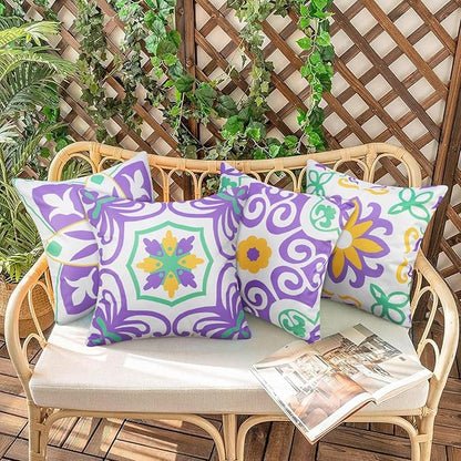 Pyonic Outdoor Pillows Waterproof Throw Pillow Covers Set of 4 Floral Printed and Boho Farmhouse Outdoor Pillow Covers for Patio Funiture Garden 18x18 Inch