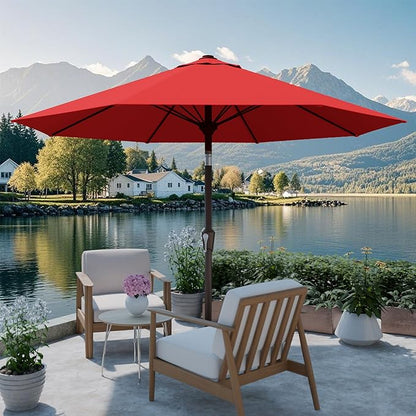 PatioKingdom Auto-Tilt 9FT Patio Umbrella Outdoor with 8 Sturdy Fiberglass Ribs,Market Table Umbrella for Pool,Backyard,Deck and Garden