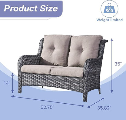 HUMMUH Outdoor Loveseat Sofa 2-Seat PE Rattan Patio Love Seat with Cushions,Deep Seat High Curved Back Armset Sectional Couch for Patio,Garden,Yard,Porch