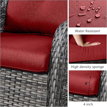 HUMMUH 5 Pieces Patio Furniture Set Wicker Outdoor Sectional Sofa with Swivel Rocking Chairs,Patio Ottomans