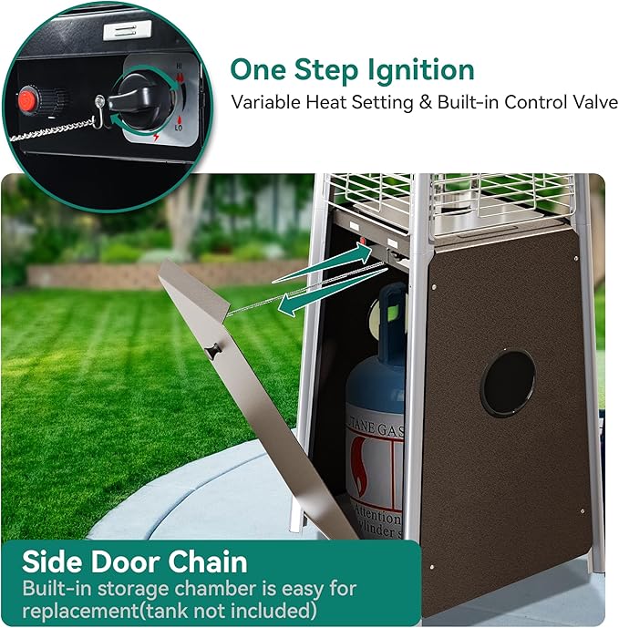 YITAHOME Pyramid Patio Heater, 48,000 BTU Outdoor Patio Heater, Quartz Glass Tube Propane Heater with Cover and Wheels for Patio, Backyard, Garden, Bronze