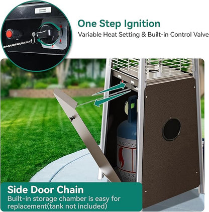 YITAHOME Pyramid Patio Heater, 48,000 BTU Outdoor Patio Heater, Quartz Glass Tube Propane Heater with Cover and Wheels for Patio, Backyard, Garden, Bronze