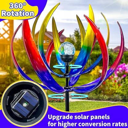 Wind Spinners Outdoor for Yard and Garden - Wind Sculptures & Spinners,70 Inch Wind Spinner with Solar Powered Multi-Color Glass Ball Light for Yard Garden Backyard Lawn Decorations