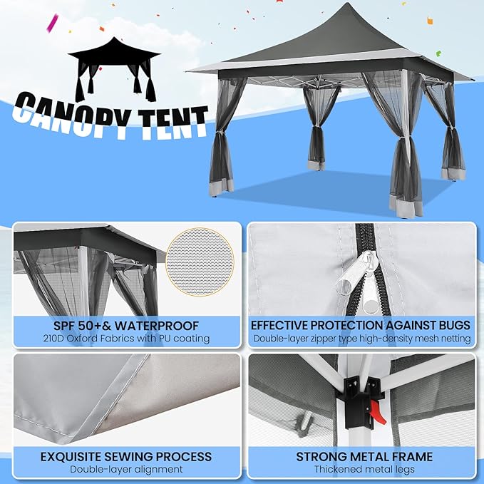 COBIZI 12x12 Pop up Gazebo on Clearance with Mosquito Netting,Waterproof Roof & Sandbags,Outdoor Canopy Tent with 4 Ropes,8 Stakes&Carrying Bag,Portable Patio Gazebo for Garden,Backyard&Lawn,Darkgrey