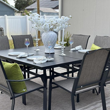 Patio Table and Chairs Set of 8, All-Weather Breathable Textilene Patio Chair with Gourd-Shaped Armrests, 60x60 Square Table with Umbrella Hole, 9 Pcs Metal Frame Patio Dining Set