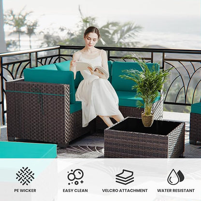 13 Pieces Outdoor Patio Furniture Set with Propane Fire Pit Table Outdoor Furniture Patio Sectional Sofa Conversation Sets w/ETL Approved 43" Gas Outdoor Fire Table & Coffee Table (Blue)