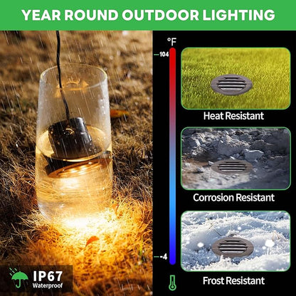 Landscape Well Light, LED Low Voltage In Ground Lights, IP67 Waterproof 12V Outdoor, Grill Top 6W 350LM Aluminum ORB for Sidewalk Driveway 6 Pack