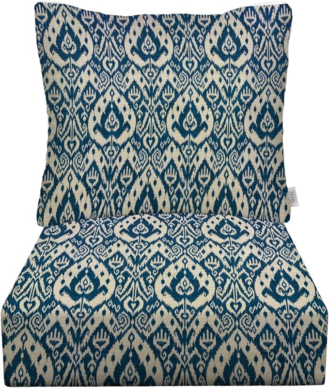 RSH DECOR Deep Seating Cushion with Pillow Back | 23” x 25” Seat | Water and Fade-Resistant Spun Fabric | Outdoor Chair Cushion Set for Patio Furniture | Ashmore Marine