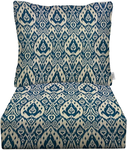 RSH DECOR Deep Seating Cushion with Pillow Back | 25” x 25.5” Seat | Water and Fade-Resistant Spun Fabric | Outdoor Chair Cushion Set for Patio Furniture | Ashmore Marine