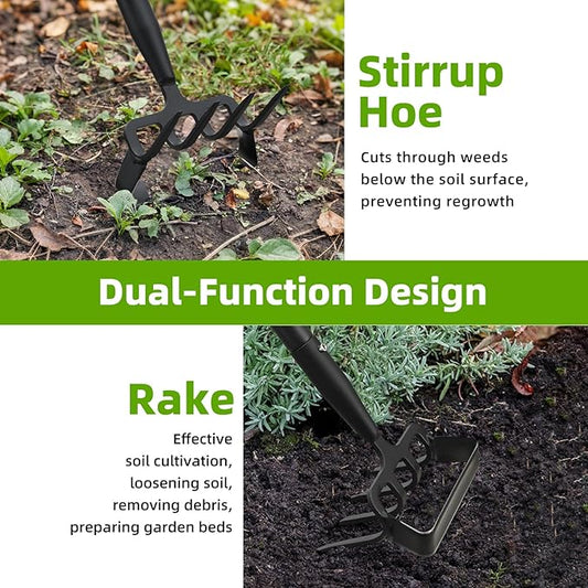 Weeding Hoe Garden Tool, 2 in 1 Stirrup Hoe and Cultivator with 73 inch Adjustable Long Handle, Heavy Duty Metal Garden Action Scuffle Hoes for Efficient Weeding Soil Aeration Small Weeder Tool