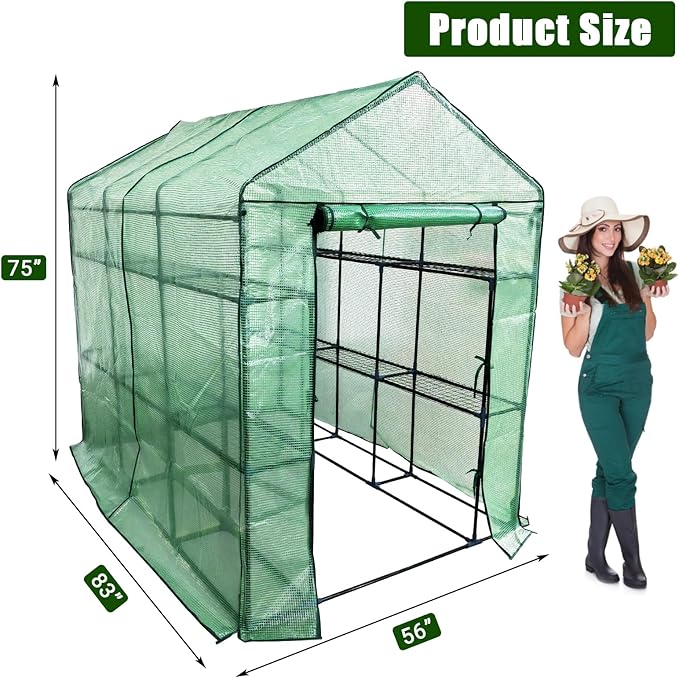 Greenhouse for Outdoors,Walk in 3-Tier 9 Shelves Green House w/ Roll-Up Zippered Door Anchors and Ropes,Waterproof & UV Protected Plant Garden Hot House for Garden Patio Backyard,57 x 85 x 76''