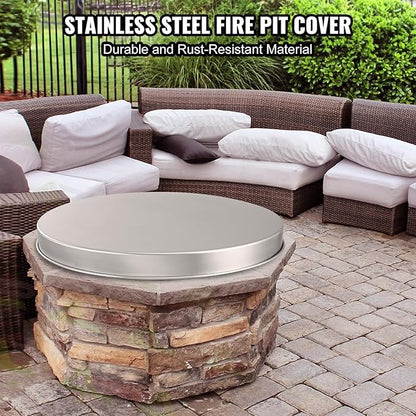 VEVOR Fire Pit Cover Lid, Compatible with The Solo Stove Bonfire 27" Portable Firepit Spark Screen,Stainless Steel Metal Cover, Wood Burning and Camping Stove Accessory, for Outdoor Patio Backyard