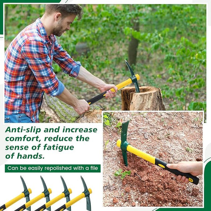 Lothee 6 PCS Pick Mattock Hoe 15 Inch Heavy Duty 1.5Lbs Forged Garden Pick Axe with Rubber Non-Slip Handle Weeding Mattock Hoe Agriculture Hand Tools for Weeding Cultivating Camping or Prospecting