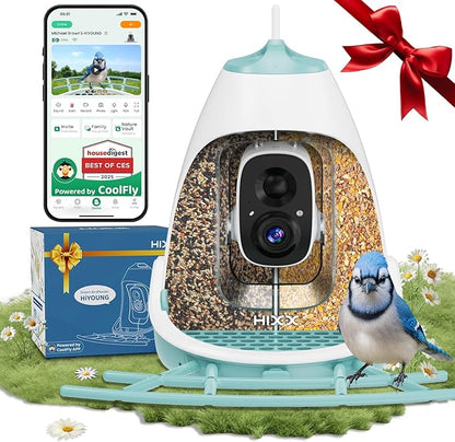 Smart Bird Feeder with Camera, Dual Seed Chambers & Spill Resistant, Solar-Powered HD Birdhouse with Camera Free AI Birds Species Recognition, Real-Time App Alerts – Ideal Gift for Bird Lovers, Blue