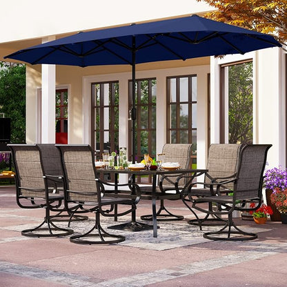 PHI VILLA 13ft Outdoor Market Umbrella Double-Sided Twin Large Patio Umbrella with Crank, Navy Blue