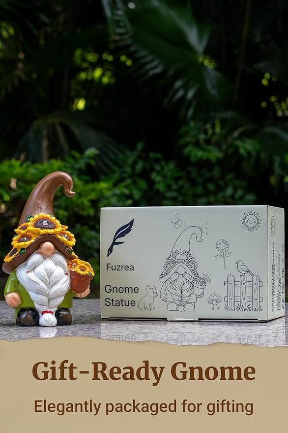 Solar Garden Gnome Statue, 7.67" Tall — Outdoor Resin Garden Statue for Yard, Backyard, Patio, Porch, Lawn; Garden Decor, Gnome Gifts, Birthday Gifts for Women