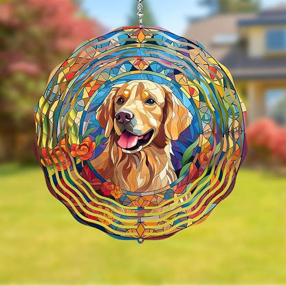 Golden Retriever Wind Spinner Pet Dog Memorial Gifts 3D Aluminum Metal Kinetic Hanging Wind Sculpture Spinners for Yard and Garden Indoor Outdoor Window Garden Decoration 8 Inch (Golden Retriever 1)