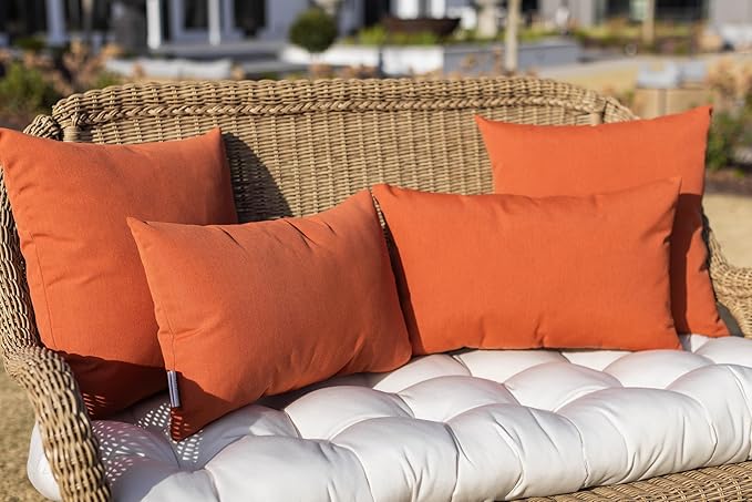 RSH DECOR: Lumbar Jumbo Throw Pillows Set of 2 | 26” x 16" | All-Weather Spun Fabric | Water and Fade-Resistant | Outdoor Support Pillows for Patio Furniture | Orange