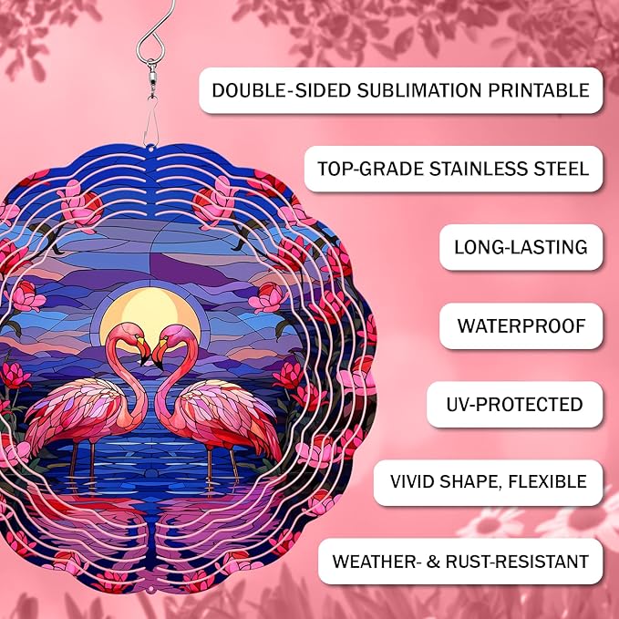 Flamingo Wind Spinner, 3D Hanging Stainless Steel Garden Spinner, Wind Spinner Hanging for Outdoor & Indoor Décor, Unique Gifts for Yard Garden Decoration or Patio Décor (Flamingo)