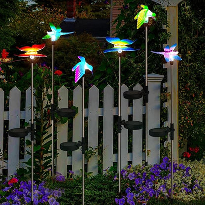 EiGreen 6 Pack Solar Garden Stake Lights Outdoor, Yard Figurine Stake Light, Flower Hummingbird Dragonfly Butterfly for Patio Yard Pathway Decoration (Garden)