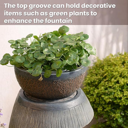 31.9" S-Shaped Water Outdoor Fountain–Modern Cascading Waterfall Feature with LED Lights & Planter Bowl, Garden Fountains Outdoor for Patio, Balcony, Yard or Home Decor, Resin Waterfall