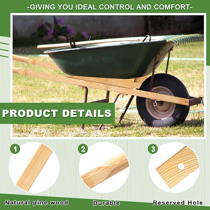 Gisafai 2 Pairs Wood Wheelbarrow Handles 60'' Heavy Duty Hardwood Wheelbarrow Replacement Handles Kit with Tough Seal Coat and Pre Drilled Holes