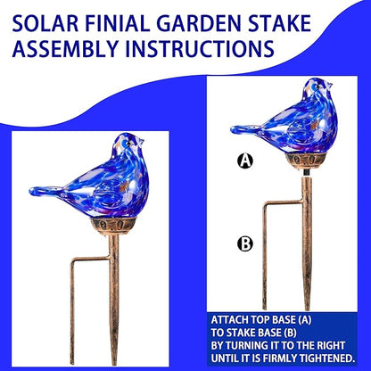Solar Bird Garden Stake Lights - Hand Blown Glass Decorative Garden Pathway Lights Outdoor Waterproof Bird Glass Stakes (Dark Blue)