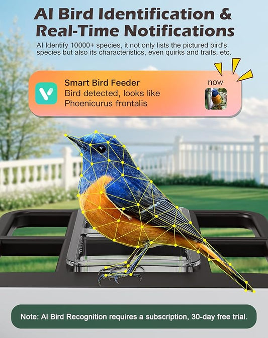 Smart Bird Feeder with Camera Solar Powered, 2.5K Live Video Bird House Camera, AI Identifies, Auto Capture & Notify, Motion Detection, Cloud Storage, Color Night Vision, Ideal Gift for Bird Watching