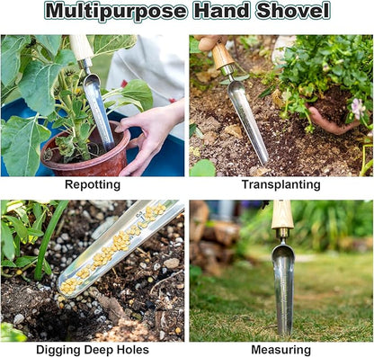 Berry&Bird Seeding Widger,Stainless Steel Seed Dibber Tool with Measuring Scale,Wooden Handle Garden Bulb Trowel for Seed Planting Tool Hand Shovel Planter Transplanter Dibber Soil Digginng
