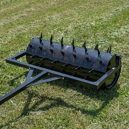 Titan 3 FT Tow-Behind Drum Spike Aerator Holds up to 25 Gal Water, 3" Long Welded On Spikes, for ATV UTV and Utility Tractor, Breaks Ground for Better Drainage & Fertilization