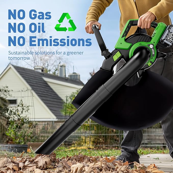 4 Speed Cordless Leaf Vacuum with Bag, 20V Electric Battery Powered, Lightweight Blower and Mulcher, with 2 * 4.0Ah Batteries and 1 Fast Charger, for Patio Cleaning, Lawn Care, Yard Leaves