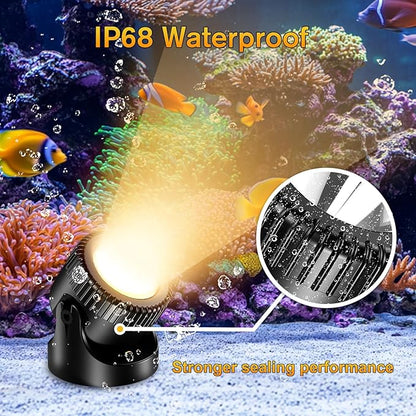 POPOSOAP Pond Lights, 6-in-1 Warm White Underwater Pond Lights, IP68 Waterproof LED Landscape Spotlights for for Pond, Garden, Patio, Fountain, Pool, Waterfall Decoration(6 Head Lamps)