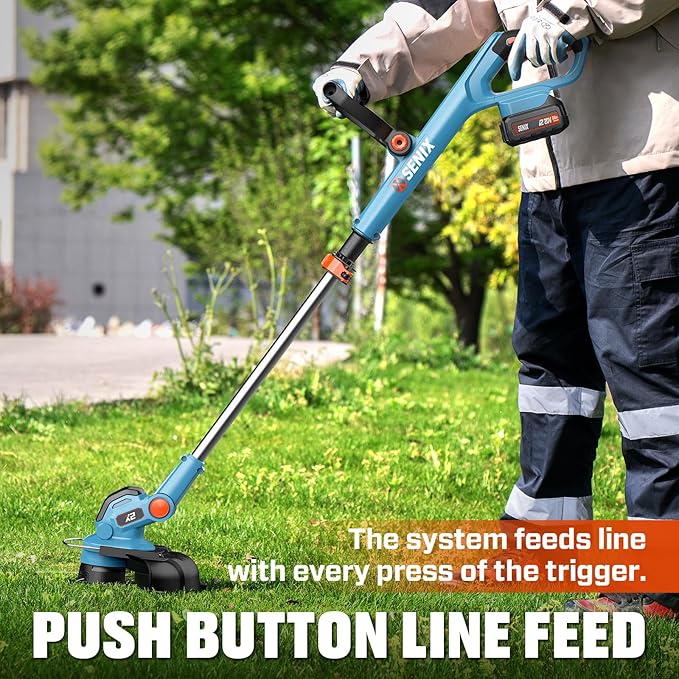 SENIX 20V 12" String Trimmer and Edger, 10'' Plastic Blades Weed Wacker, Telescopic Shaft, w/2.0Ah Battery & 2A Charger