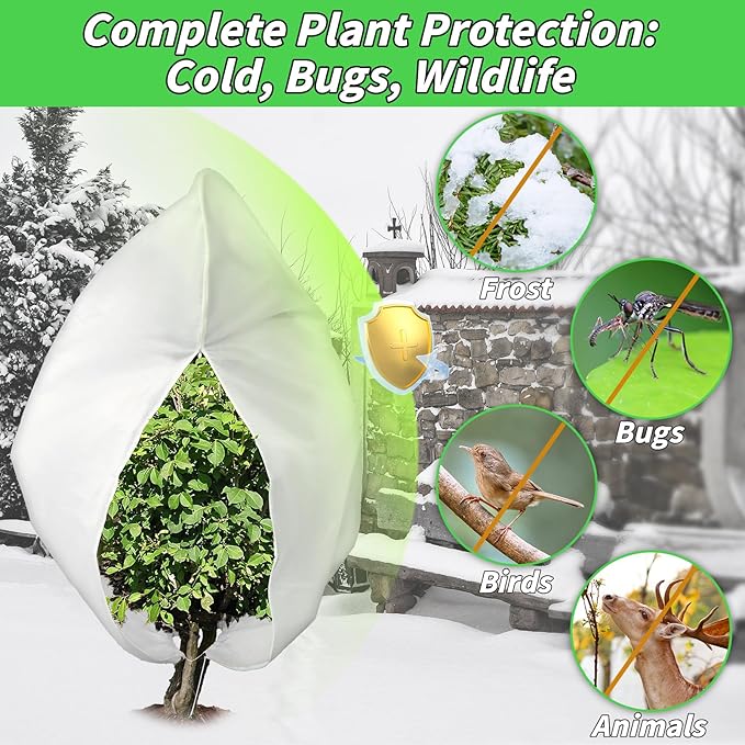 4PCS Large Plant Covers Freeze Protection 2.82oz Reusable Winter Frost Cloth Plant Protection Jacket Cover Bags Frost Blankets for Shrub Trees Outdoor Plants Fruit Tree Potted, 86"W x 95"H